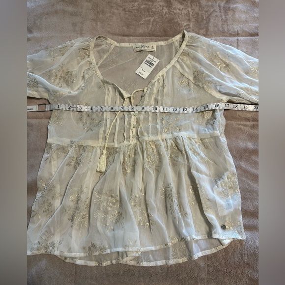 Abercrombie & Fitch Sheer Blouse Size XS Babydoll Cream NWT - Picture 6 of 9